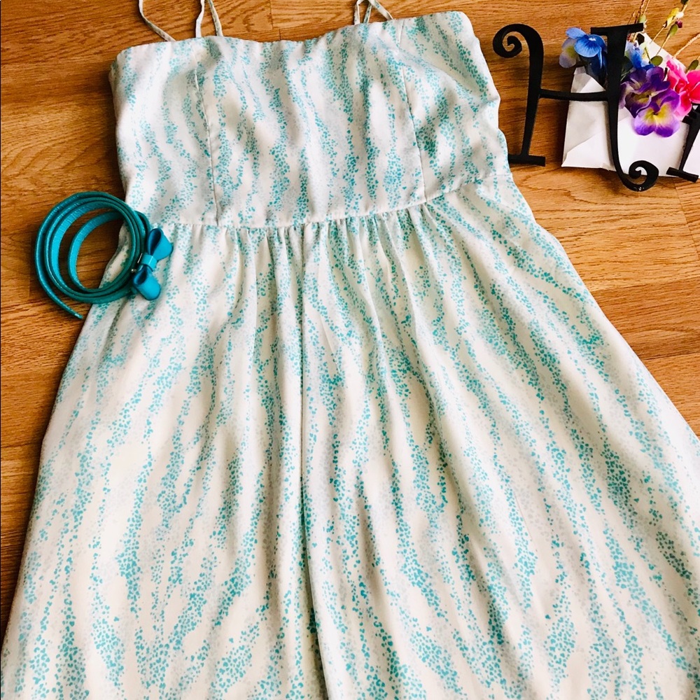 Cream & turquoise A-line dress